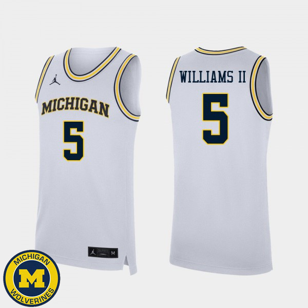 Mens Michigan Wolverines #5 Terrance Williams II White Stitch Basketball Jersey